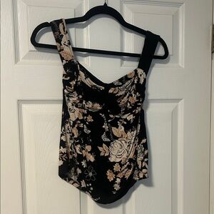 Free People Black and Cream Floral Blouse
